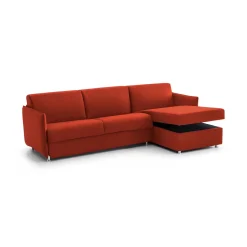 Divano Letto con Penisola Arancione Sfoderabile Contenitore 260x160 cm, Idrorepellente Multiposizione Trasformabile in Letto Made in Italy - Sumirago