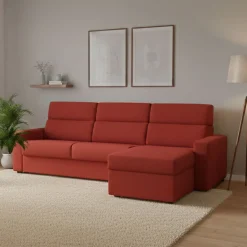 Divano Letto con Penisola Arancione Sfoderabile Contenitore 280x160 cm, Idrorepellente Multiposizione Trasformabile in Letto Made in Italy - Pusiano