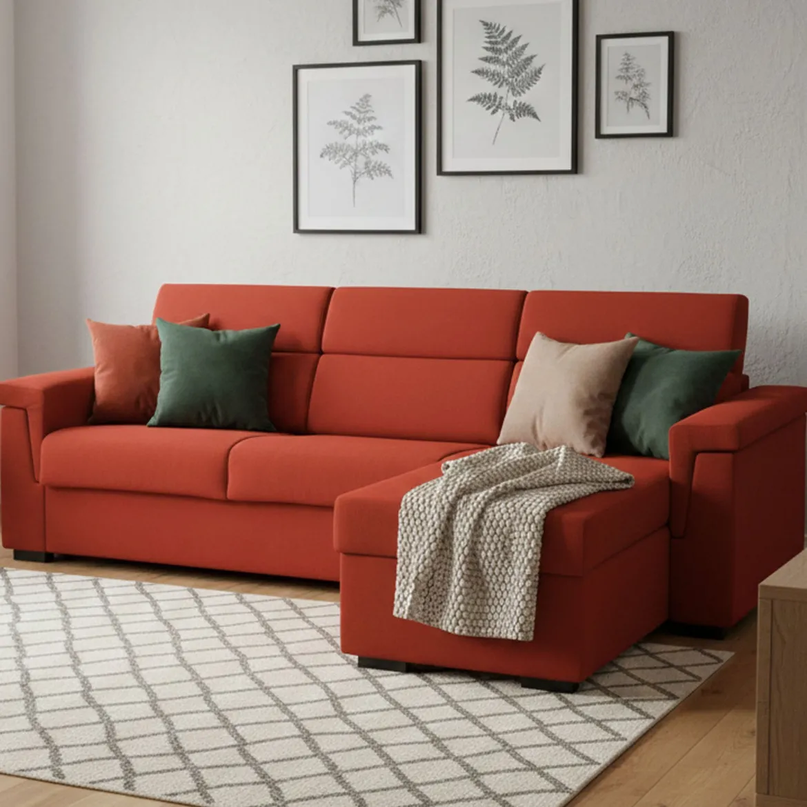 Divano Letto con Penisola Arancione Sfoderabile Contenitore 285x160 cm, Idrorepellente Multiposizione Trasformabile in Letto Made in Italy - Tolle