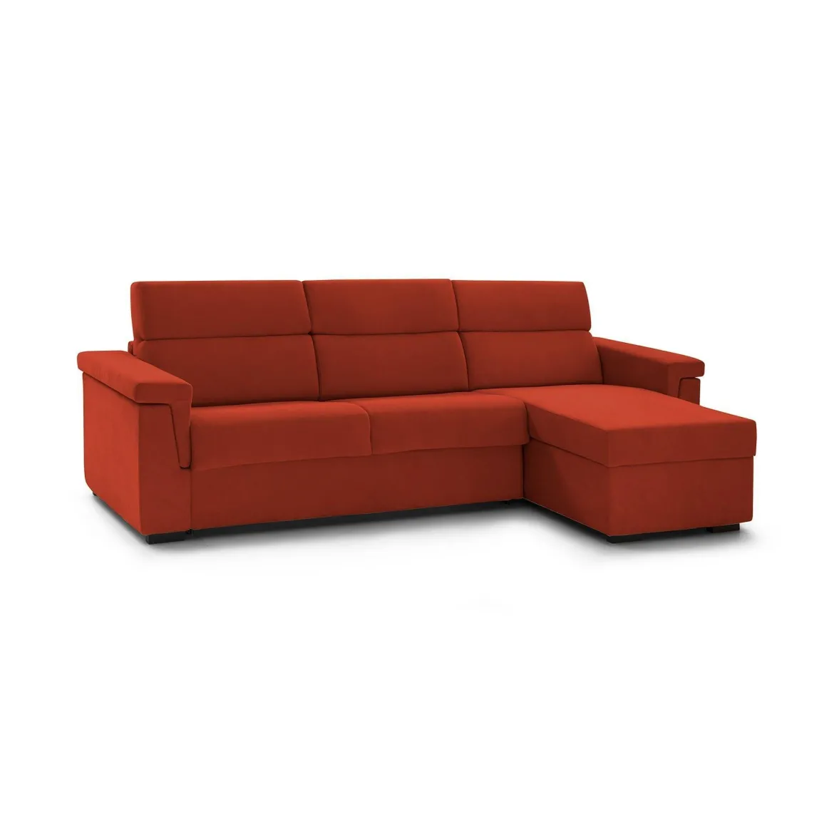 Divano Letto con Penisola Arancione Sfoderabile Contenitore 285x160 cm, Idrorepellente Multiposizione Trasformabile in Letto Made in Italy - Tolle