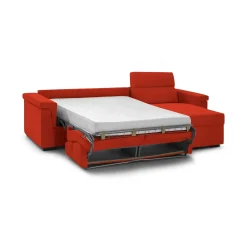 Divano Letto con Penisola Arancione Sfoderabile Contenitore 285x160 cm, Idrorepellente Trasformabile in Letto Made in Italy - Ganzaria