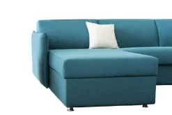 Divano Letto con Penisola Azzurro Sfoderabile Contenitore 260x160 cm, Idrorepellente Multiposizione Trasformabile in Letto Made in Italy - Sumirago