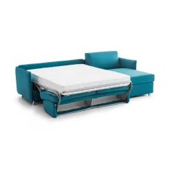 Divano Letto con Penisola Azzurro Sfoderabile Contenitore 260x160 cm, Idrorepellente Multiposizione Trasformabile in Letto Made in Italy - Sumirago