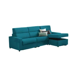 Divano Letto con Penisola Azzurro Sfoderabile Contenitore 280x160 cm, Idrorepellente Multiposizione Trasformabile in Letto Made in Italy - Pusiano