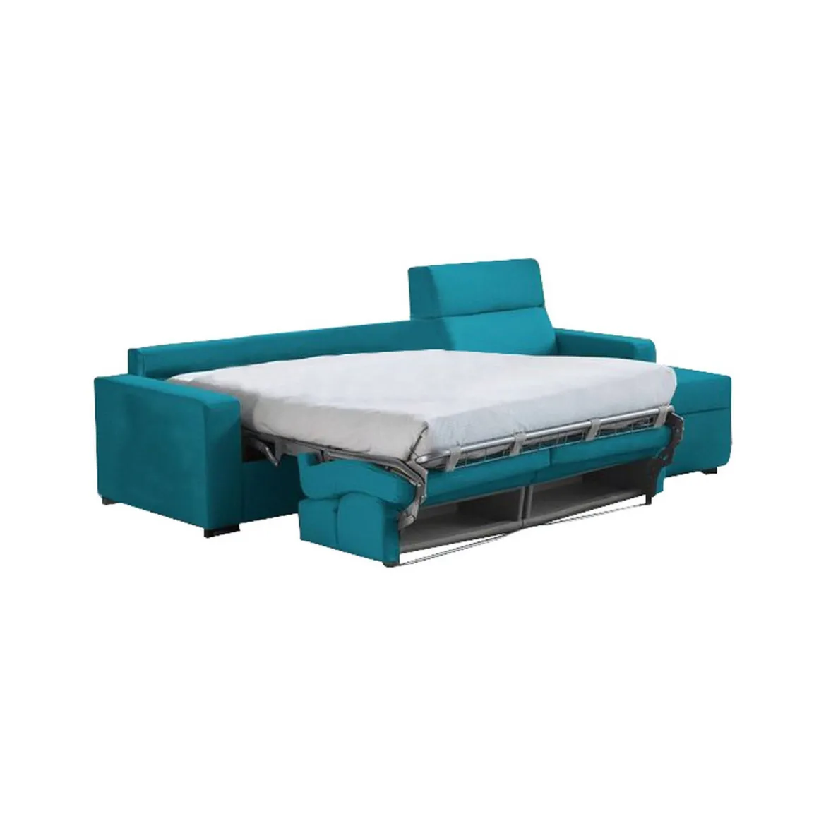 Divano Letto con Penisola Azzurro Sfoderabile Contenitore 280x160 cm, Idrorepellente Multiposizione Trasformabile in Letto Made in Italy - Pusiano