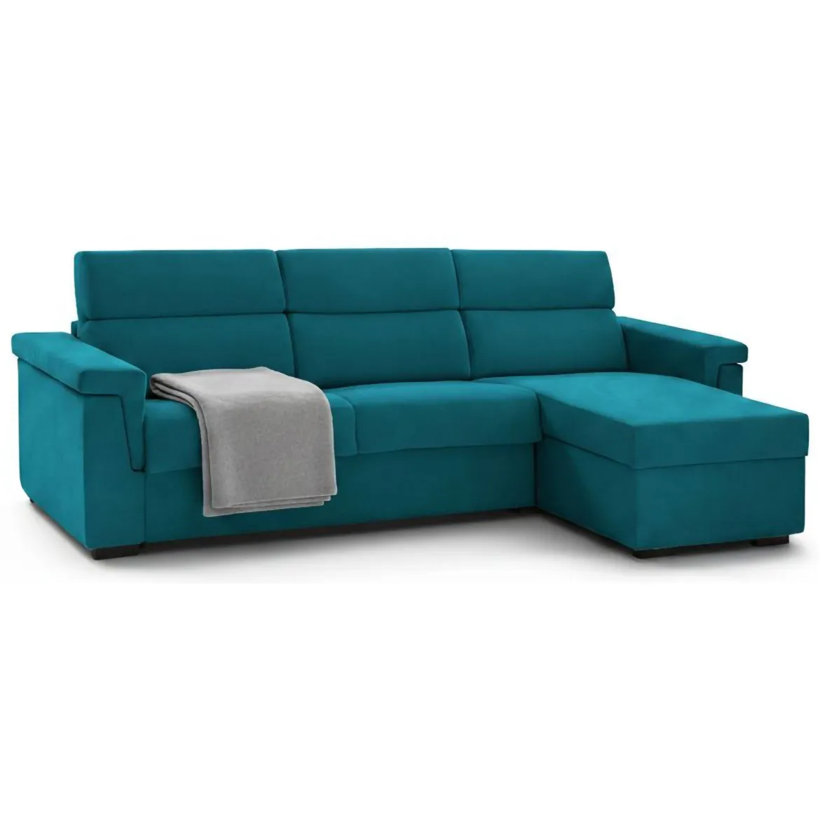 Divano Letto con Penisola Azzurro Sfoderabile Contenitore 285x160 cm, Idrorepellente Multiposizione Trasformabile in Letto Made in Italy - Ganzaria