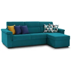 Divano Letto con Penisola Azzurro Sfoderabile Contenitore 285x160 cm, Idrorepellente Multiposizione Trasformabile in Letto Made in Italy - Ganzaria