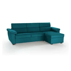 Divano Letto con Penisola Azzurro Sfoderabile Contenitore 285x160 cm, Idrorepellente Multiposizione Trasformabile in Letto Made in Italy - Tolle