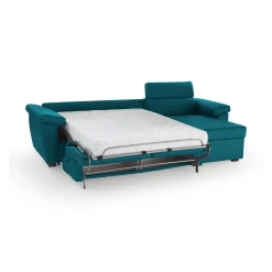 Divano Letto con Penisola Azzurro Sfoderabile Contenitore 285x160 cm, Idrorepellente Multiposizione Trasformabile in Letto Made in Italy - Tolle