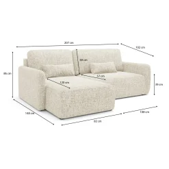 Divano Letto con Penisola Beige Chiaro Contenitore Reclinabile 229x148 cm, Cuscini Sfoderabili - Rezzo