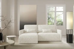 Divano Letto con Penisola Beige Chiaro Contenitore Reclinabile 229x148 cm, Cuscini Sfoderabili - Rezzo