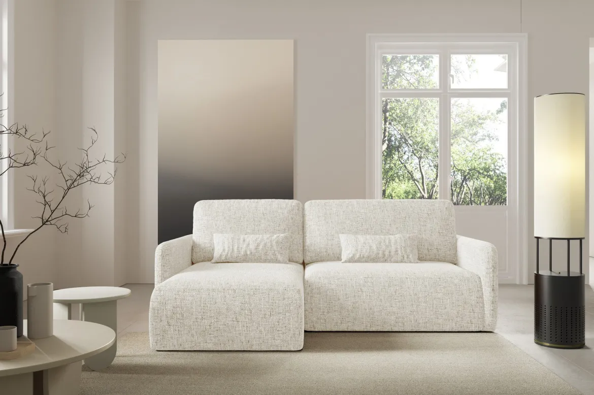 Divano Letto con Penisola Beige Chiaro Contenitore Reclinabile 229x148 cm, Cuscini Sfoderabili - Rezzo