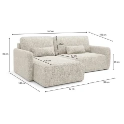 Divano Letto con Penisola Beige Contenitore Reclinabile 207x148 cm, Reversibile - Pagno