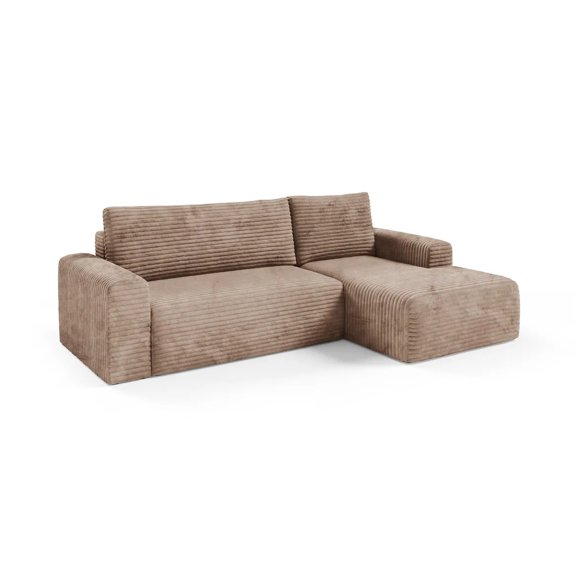 Divano Letto con Penisola Beige Contenitore Reclinabile 268x163 cm, Cuscini Sfoderabili - Folgarida