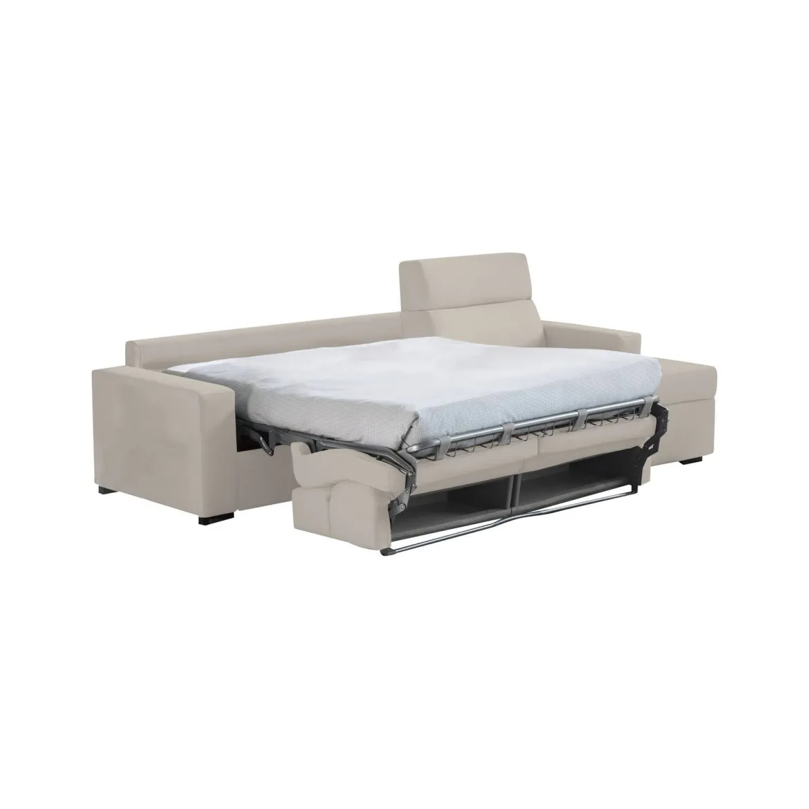 Divano Letto con Penisola Beige Sfoderabile Contenitore 280x160 cm, Idrorepellente Multiposizione Trasformabile in Letto Made in Italy - Pusiano
