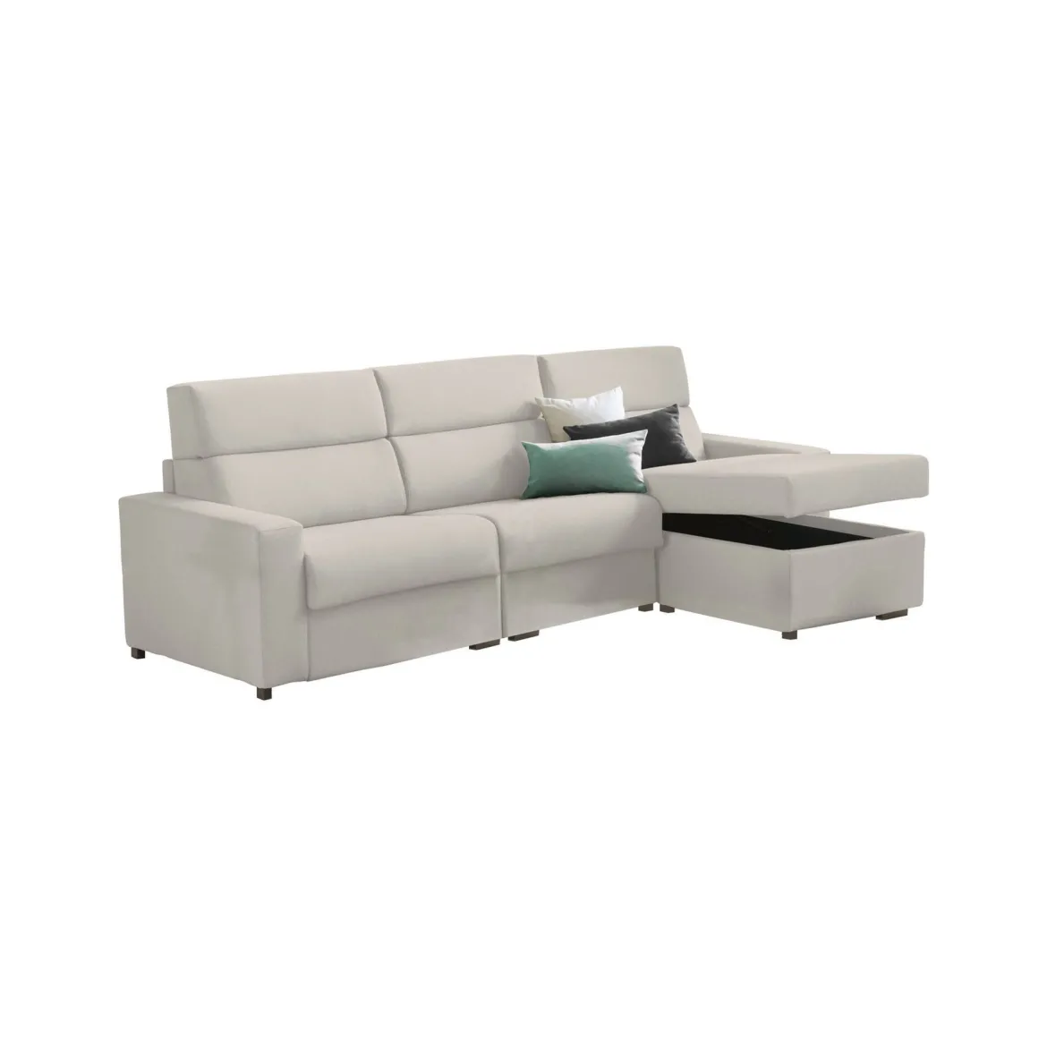 Divano Letto con Penisola Beige Sfoderabile Contenitore 280x160 cm, Idrorepellente Multiposizione Trasformabile in Letto Made in Italy - Pusiano