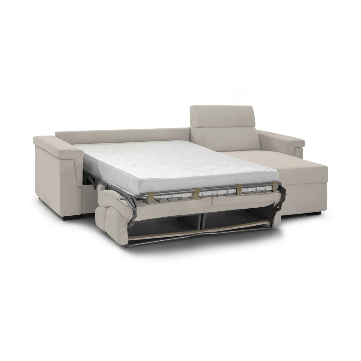 Divano Letto con Penisola Beige Sfoderabile Contenitore 285x160 cm, Idrorepellente Multiposizione Trasformabile in Letto Made in Italy - Esca