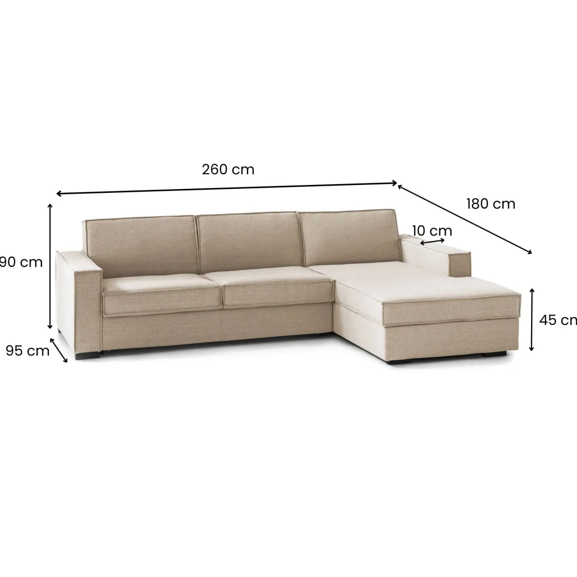 Divano letto con penisola beige 260x95cm - Afar