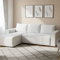 Divano Letto con Penisola Bianco Crema Contenitore Reclinabile 210x149 cm, Cuscini Sfoderabili - Pergola