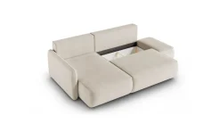 Divano Letto con Penisola Bianco Crema Contenitore Reclinabile 245x185 cm, Reversibile - Ranco