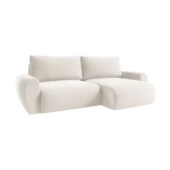 Divano Letto con Penisola Bianco Crema Contenitore Reclinabile 253x153 cm, Reversibile - Paullo