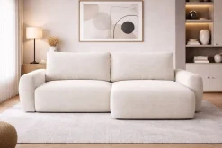 Divano Letto con Penisola Bianco Crema Contenitore Reclinabile 268x163 cm, Cuscini Sfoderabili - Folgarida