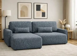 Divano Letto con Penisola blu Contenitore Reclinabile 207x148 cm, Reversibile - Pagno