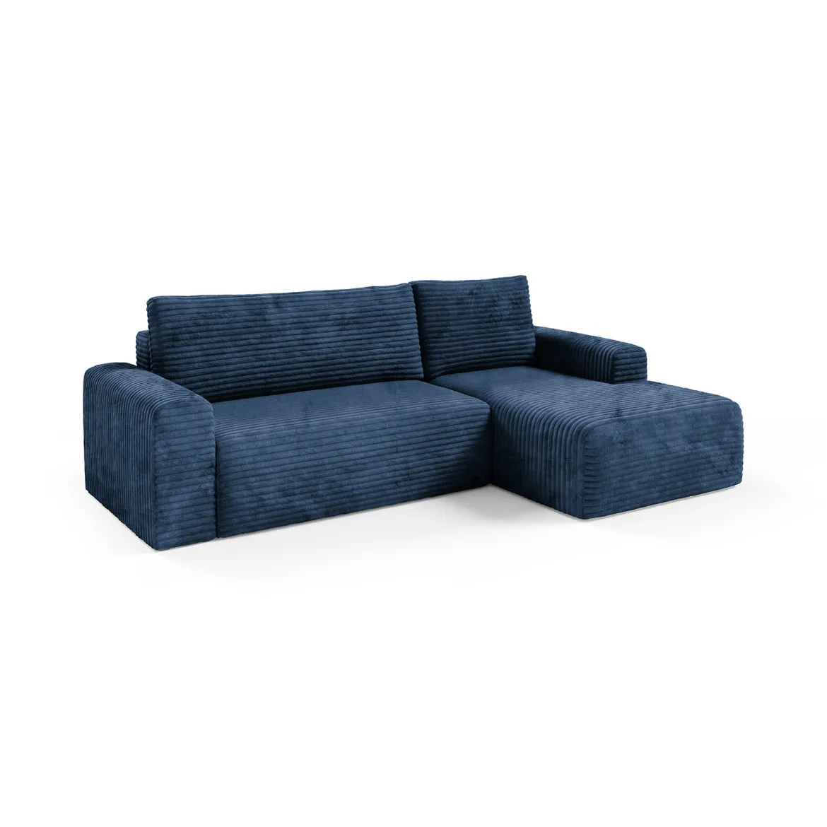 Divano Letto con Penisola blu Contenitore Reclinabile 268x163 cm, Cuscini Sfoderabili - Folgarida