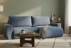 Divano Letto con Penisola blu Contenitore Reversibile 253x153 cm, Reclinabile - Paullo