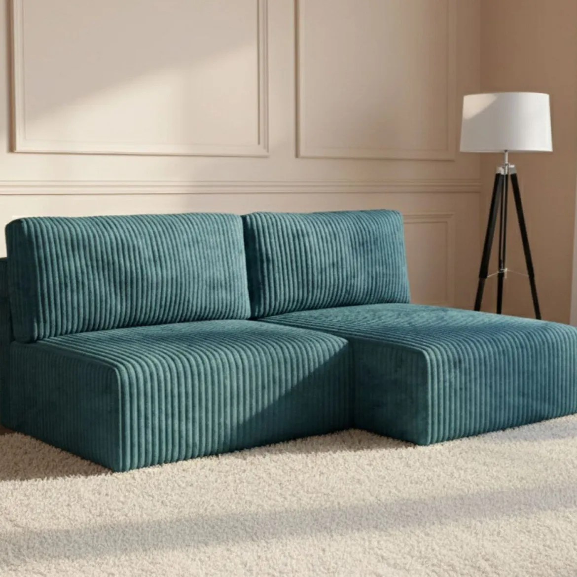 Divano Letto con Penisola blu Petrolio Contenitore Reclinabile 210x149 cm, Cuscini Sfoderabili - Pergola