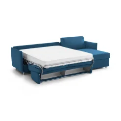 Divano Letto con Penisola blu Sfoderabile Contenitore 280x160 cm, Idrorepellente Trasformabile in Letto Made in Italy - Pusiano
