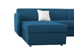 Divano Letto con Penisola blu Sfoderabile Contenitore 280x160 cm, Idrorepellente Trasformabile in Letto Made in Italy - Pusiano