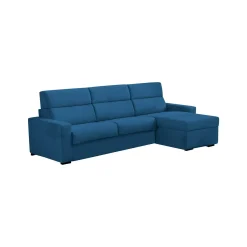Divano Letto con Penisola blu Sfoderabile Contenitore 280x160 cm, Idrorepellente Trasformabile in Letto Rete Elettrosaldata Multiposizione - Celleno