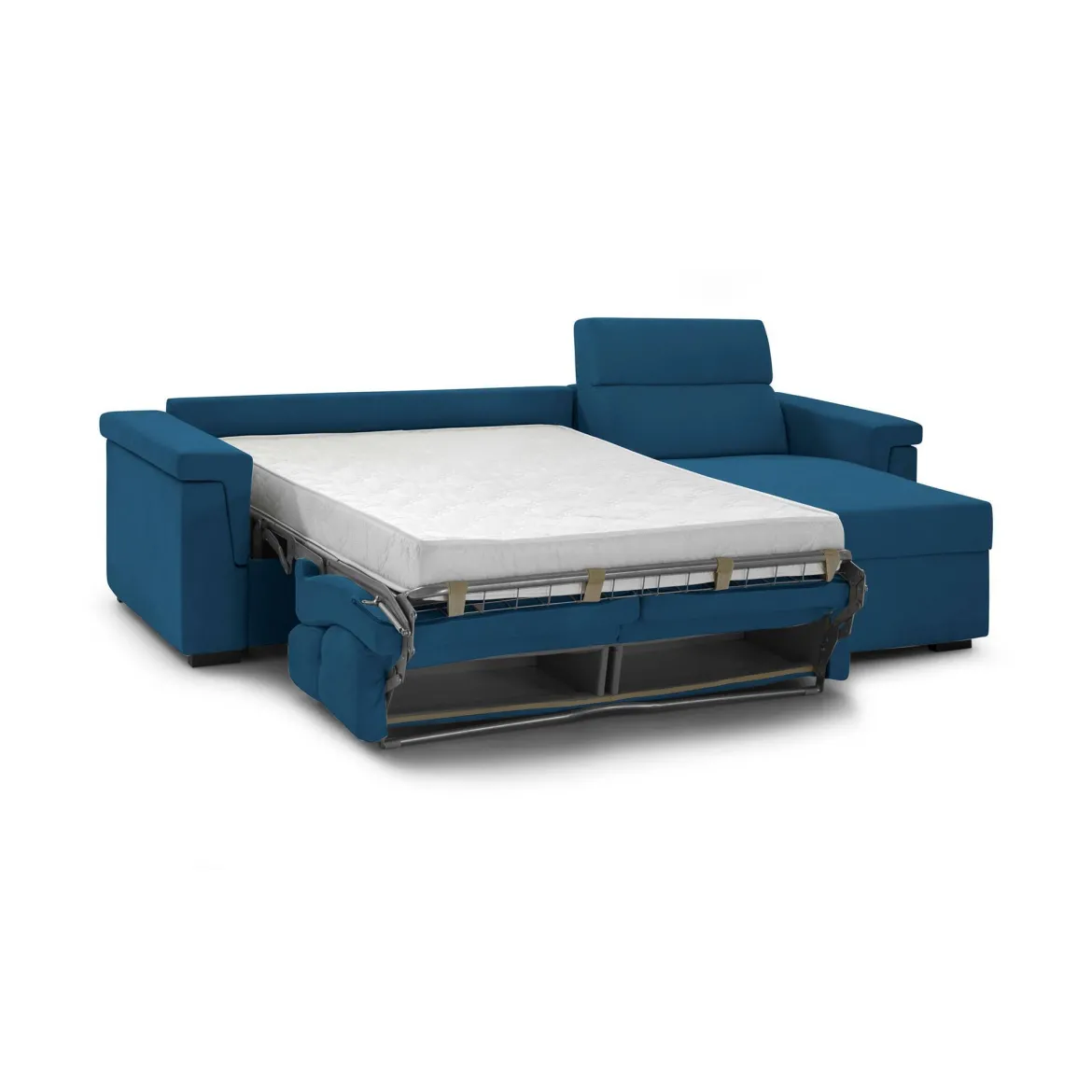 Divano Letto con Penisola blu Sfoderabile Contenitore 285x160 cm, Idrorepellente Multiposizione Trasformabile in Letto Made in Italy - Tolle