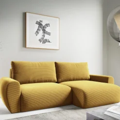 Divano Letto con Penisola Giallo Contenitore Reversibile 253x153 cm, Reclinabile - Paullo