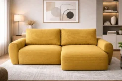 Divano Letto con Penisola Giallo Contenitore Reversibile 253x153 cm, Reclinabile - Paullo