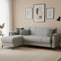 Divano Letto con Penisola Grigio Chiaro Grigio Scuro Contenitore 238x158 cm, Lavabile - Ogna