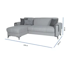 Divano Letto con Penisola Grigio Chiaro Grigio Scuro Contenitore 238x158 cm, Lavabile - Ogna