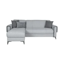 Divano Letto con Penisola Grigio Chiaro Grigio Scuro Contenitore 238x158 cm, Lavabile - Ogna