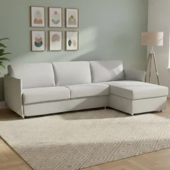 Divano Letto con Penisola Grigio Chiaro Multiposizione Sfoderabile 260x160 cm, Idrorepellente Contenitore Trasformabile in Letto Made in Italy