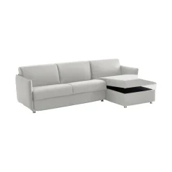 Divano Letto con Penisola Grigio Chiaro Sfoderabile Contenitore 260x160 cm, Idrorepellente Multiposizione Trasformabile in Letto Made in Italy
