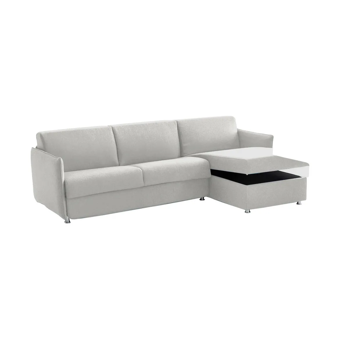 Divano Letto con Penisola Grigio Chiaro Sfoderabile Contenitore 260x160 cm, Idrorepellente Multiposizione Trasformabile in Letto Made in Italy