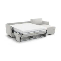 Divano Letto con Penisola Grigio Chiaro Sfoderabile Contenitore 260x160 cm, Idrorepellente Multiposizione Trasformabile in Letto Made in Italy