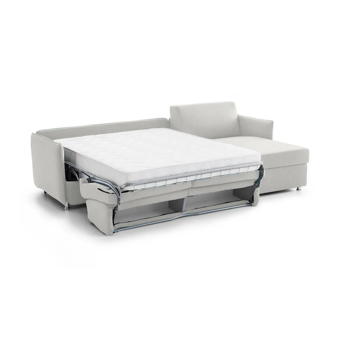 Divano Letto con Penisola Grigio Chiaro Sfoderabile Contenitore 260x160 cm, Idrorepellente Multiposizione Trasformabile in Letto Made in Italy