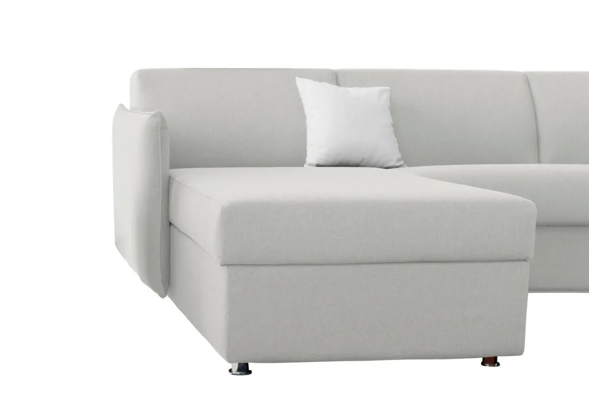 Divano Letto con Penisola Grigio Chiaro Sfoderabile Contenitore 260x160 cm, Idrorepellente Multiposizione Trasformabile in Letto Made in Italy