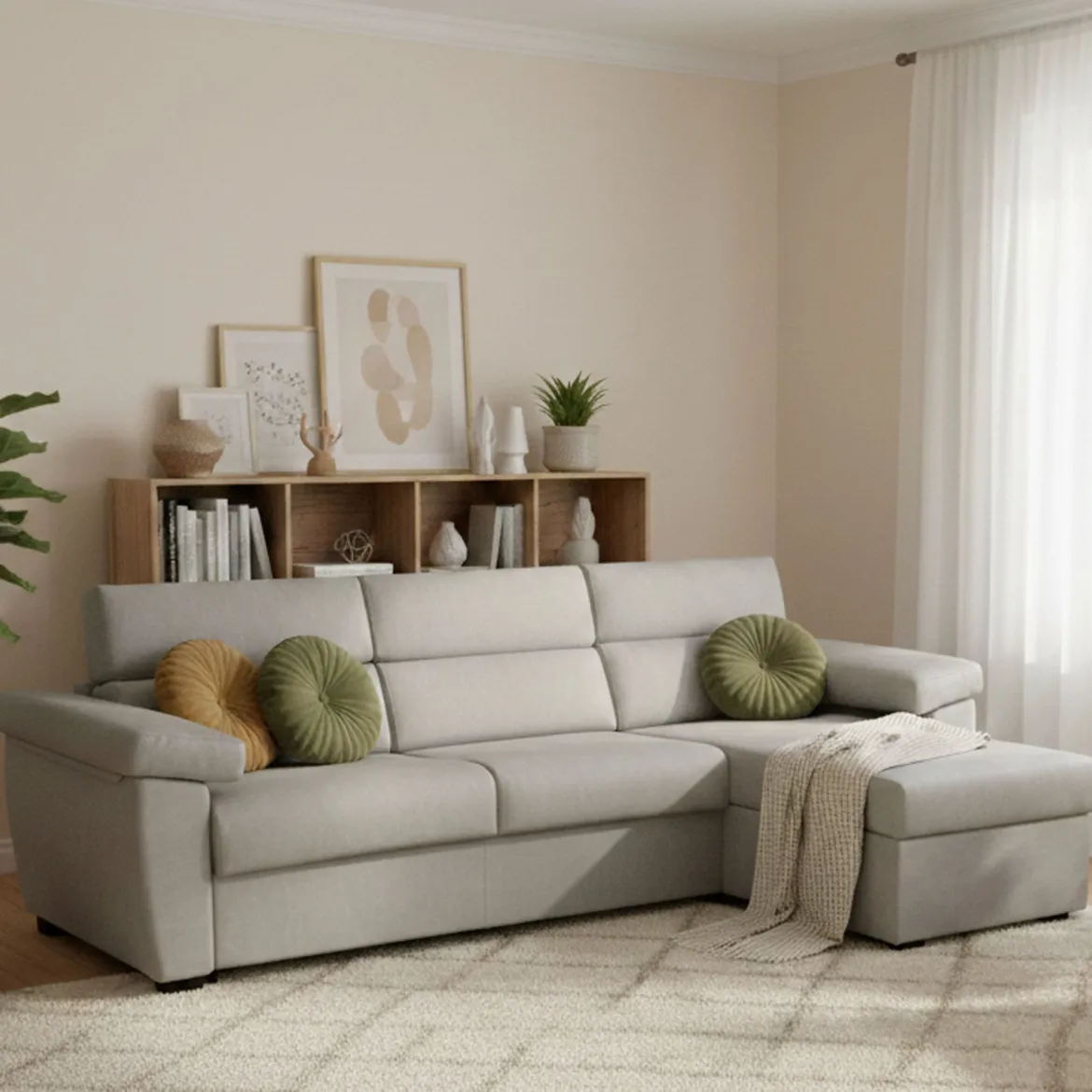 Divano Letto con Penisola Grigio Chiaro Sfoderabile Contenitore 285x160 cm, Idrorepellente Rialzato da Terra Multiposizione Trasformabile in Letto