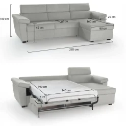 Divano Letto con Penisola Grigio Chiaro Sfoderabile Contenitore 285x160 cm, Idrorepellente Rialzato da Terra Multiposizione Trasformabile in Letto