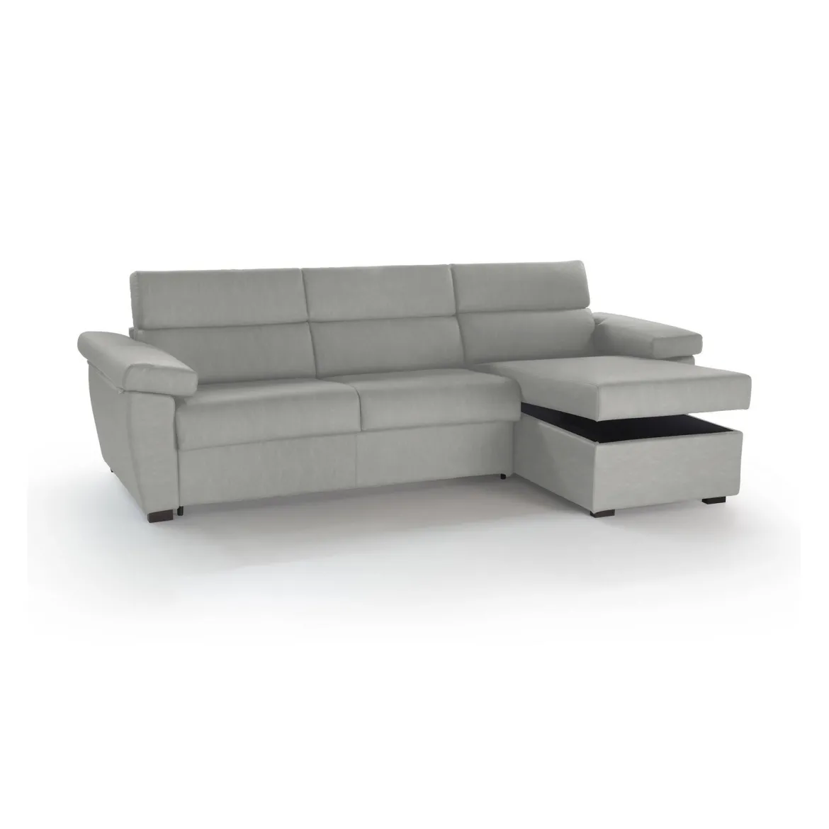 Divano Letto con Penisola Grigio Chiaro Sfoderabile Contenitore 285x160 cm, Idrorepellente Rialzato da Terra Multiposizione Trasformabile in Letto
