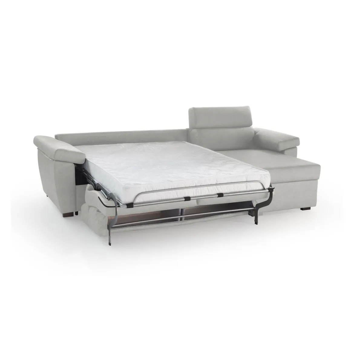 Divano Letto con Penisola Grigio Chiaro Sfoderabile Contenitore 285x160 cm, Idrorepellente Rialzato da Terra Multiposizione Trasformabile in Letto