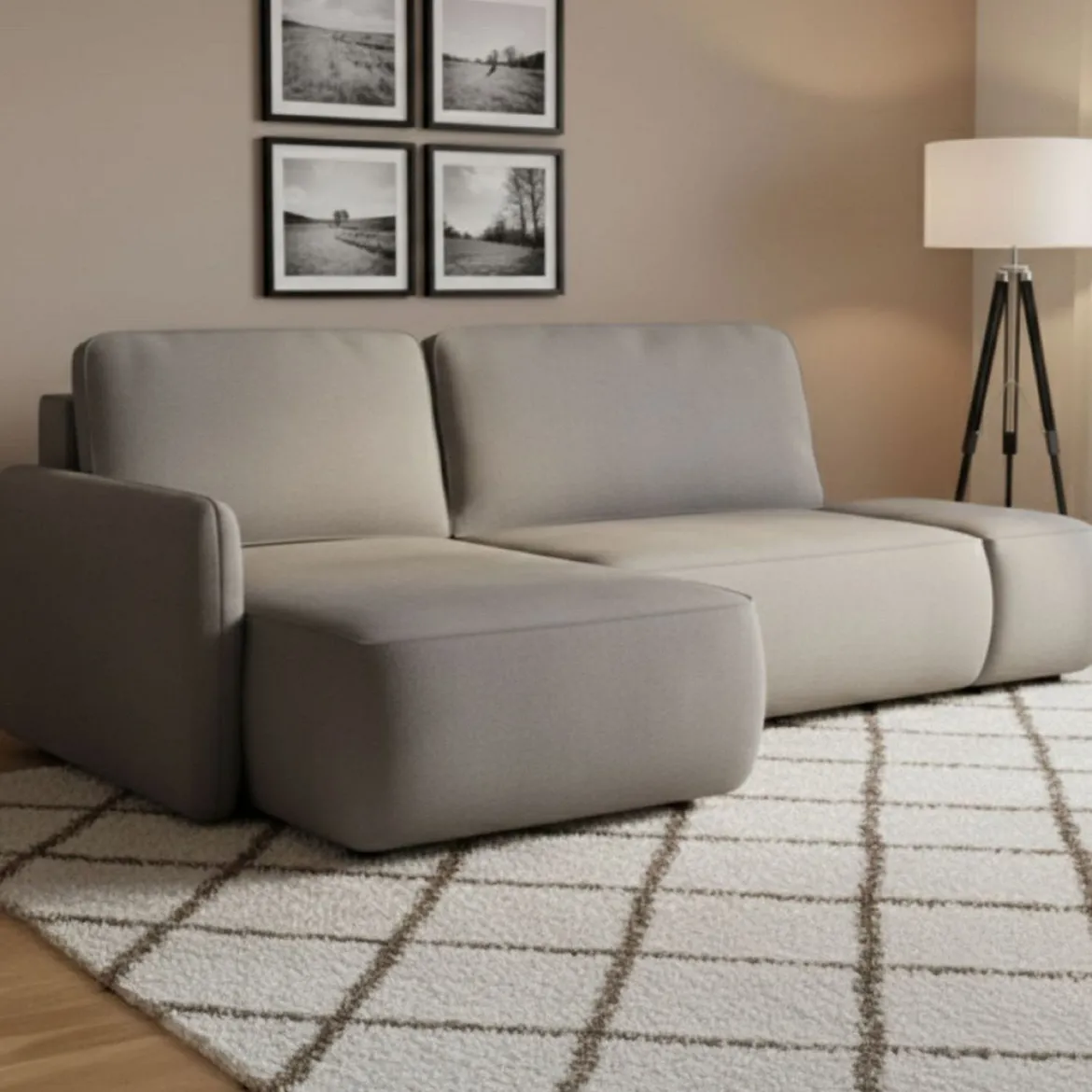 Divano Letto con Penisola Grigio Contenitore Reclinabile 229x148 cm, Cuscini Sfoderabili - Rezzo